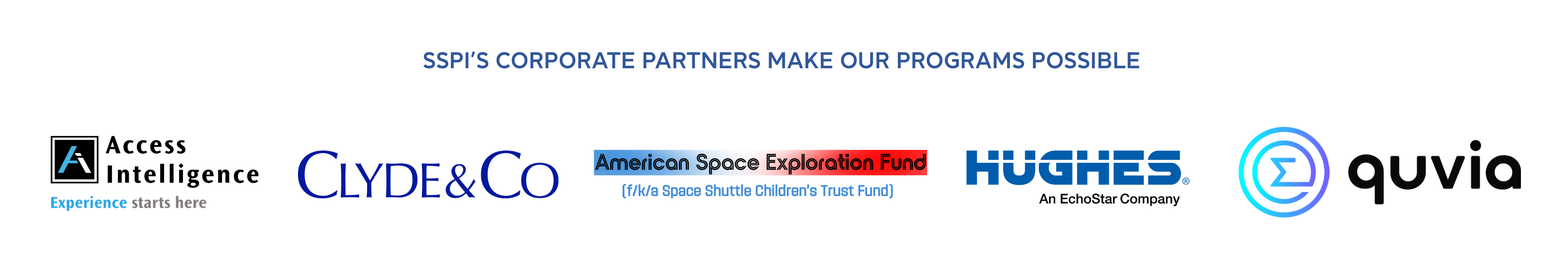 SSPI's Corporate Partners: Access Intelligence, Clyde & Co., American Space Exploration Fund, Hughes, Quvia