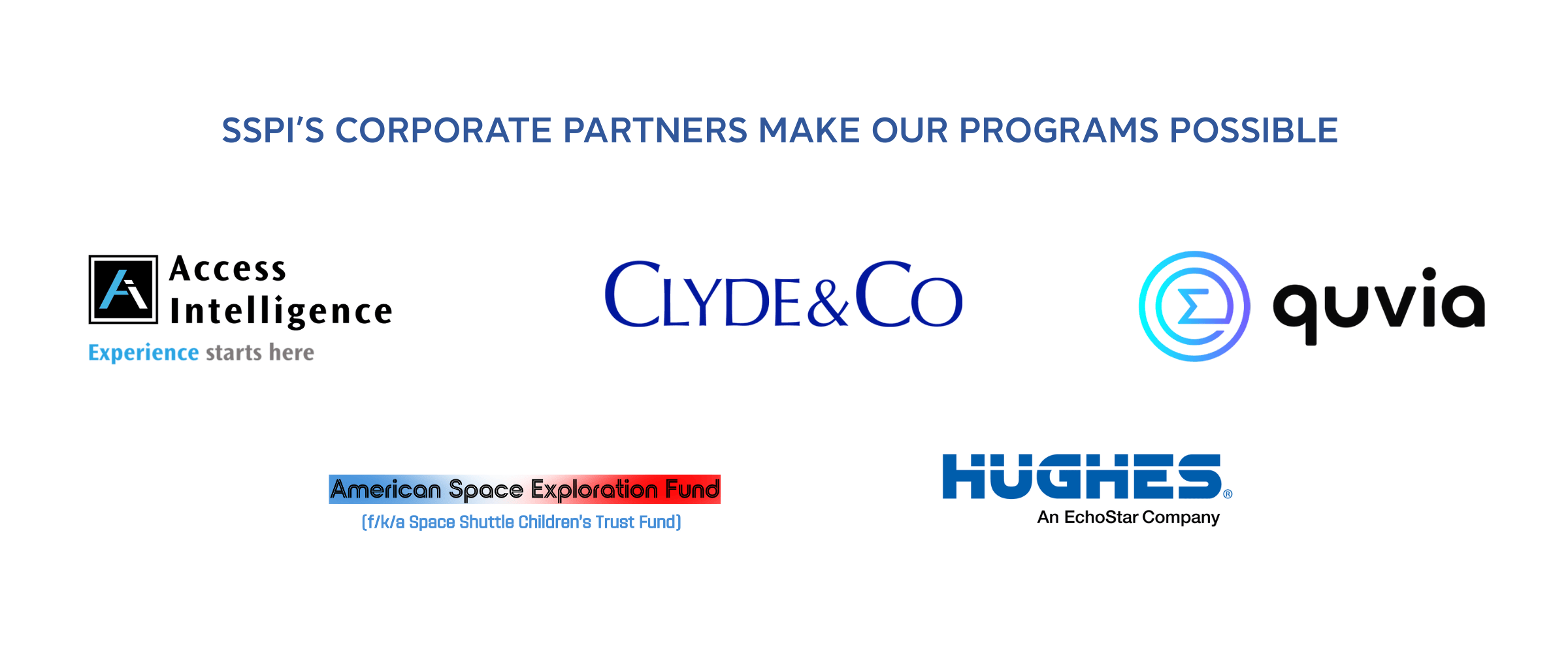 SSPI's Corporate Partners: Access Intelligence, Clyde & Co., American Space Exploration Fund, Hughes, Quvia